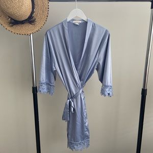 Kennedy Blue Robe Dusty Blue Periwinkle with Lace Trim